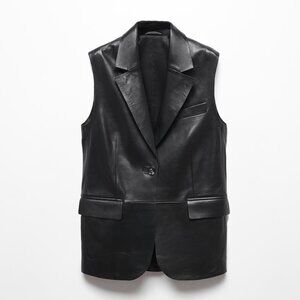 New Mango Selection Collection 100% Sheep Ovine Leather Black Vest Jacket Small